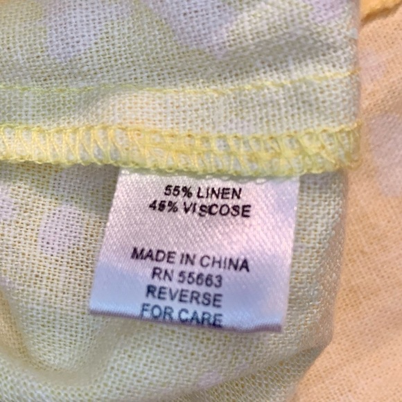 For Cynthia Linen Top XL Yellow White Blotchy Retro Keyhole Ties Linen Viscose - Picture 11 of 14